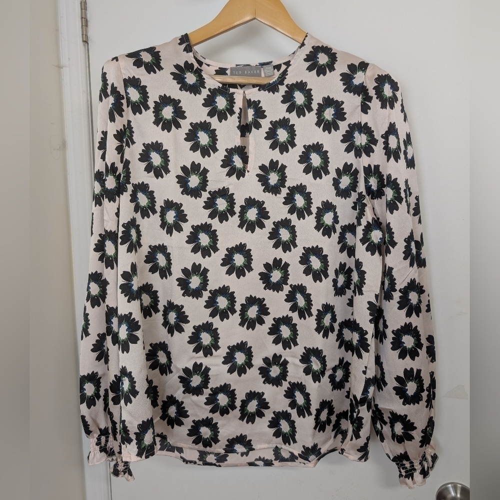 TED BAKER PALE PINK FLORAL BLOUSE SIZE LARGE